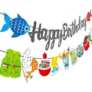 Gone Fishing Happy Birthday Banners Fishing Party Decorations 2Pcs Fisherman New
